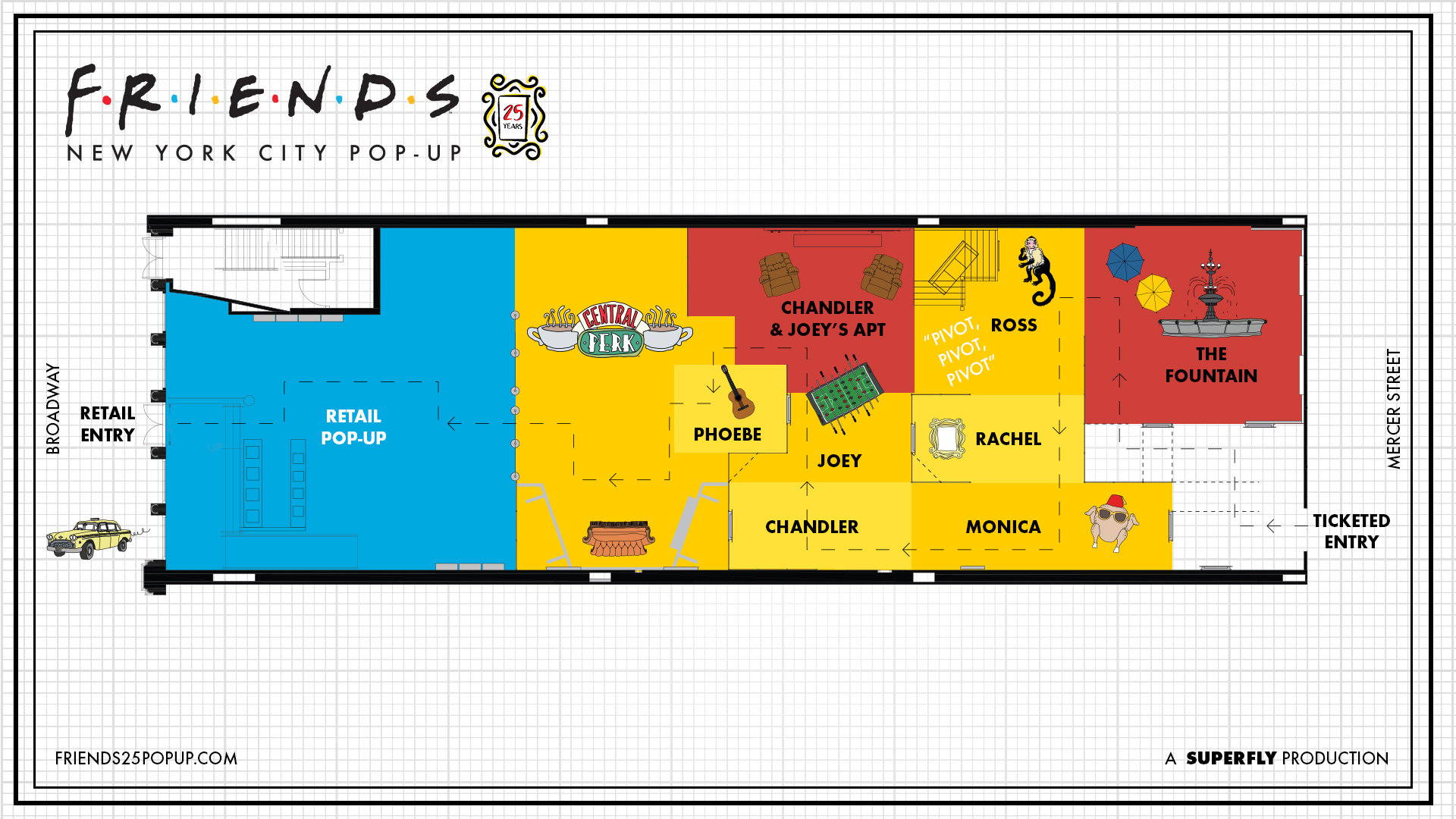 'Friends' pop-up experience layout. [Warner Bros.]