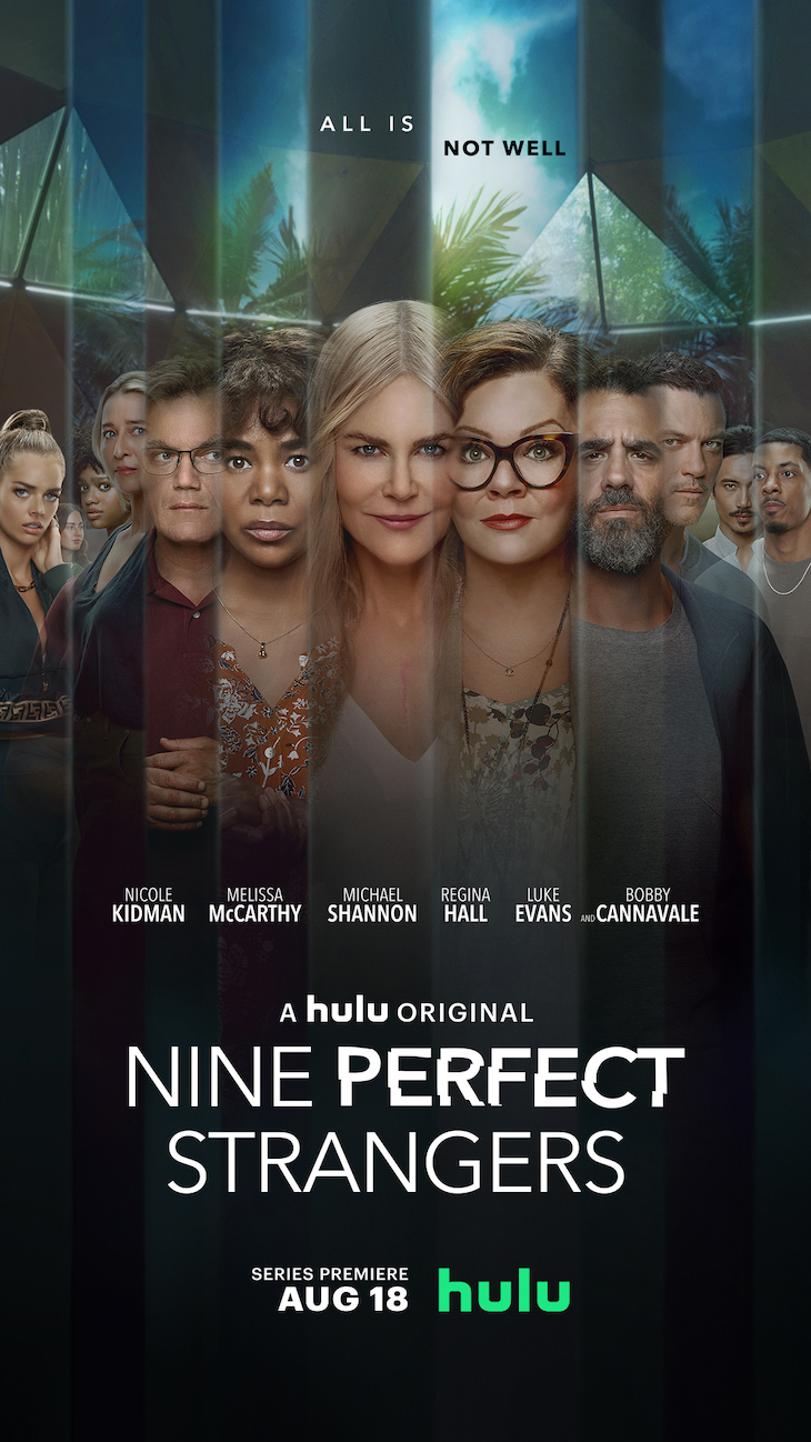 Vertical key art for Hulu's 'Nine Perfect Strangers,' based on best-selling novel by Liane Moriarty.