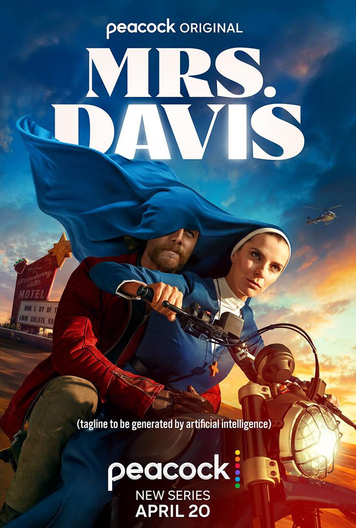 Key art for Peacock's AI drama 'Mrs. Davis,' starring Betty Gilpin.