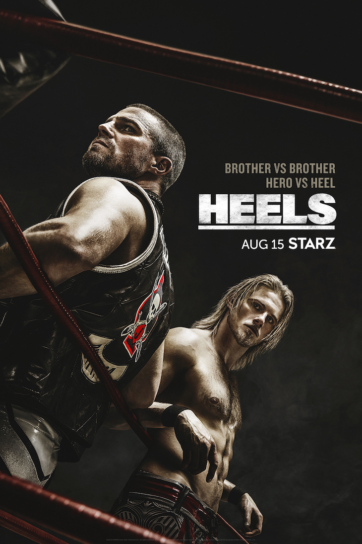 Vertical key art for Starz' new wrestling drama, 'Heels.'