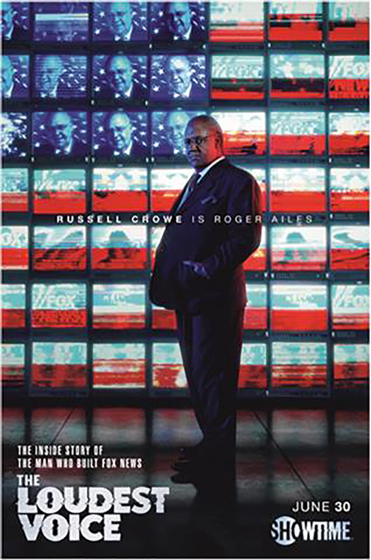 Key art featuring Russell Crowe as Roger Ailes in Showtime's 'The Loudest Voice'